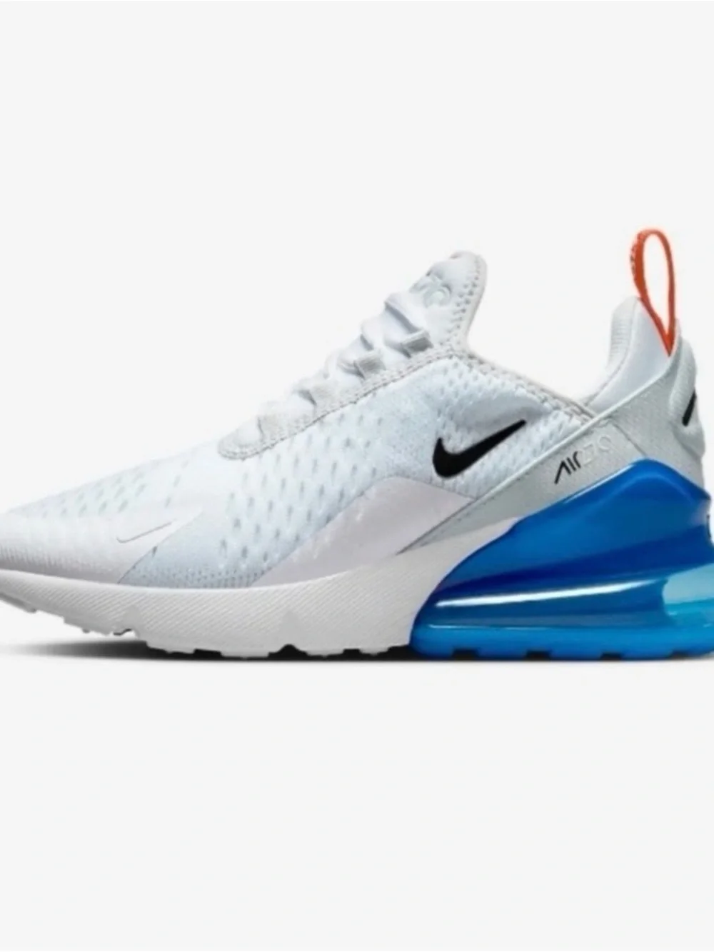 Nike Air Max 270 White with Blue Heel and Red Pull Tab
